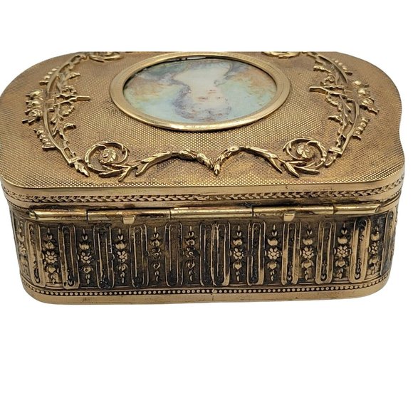 Antique French Gilded Brass Portrait Trinket Box w/ Hand Written Signature A2672 - Picture 5 of 10